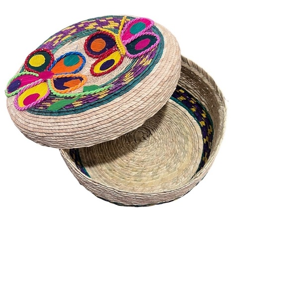 Artisanal Handwoven Tortillero / Bread Basket - Multi Color - Butterfly/Flower - Picture 2 of 7
